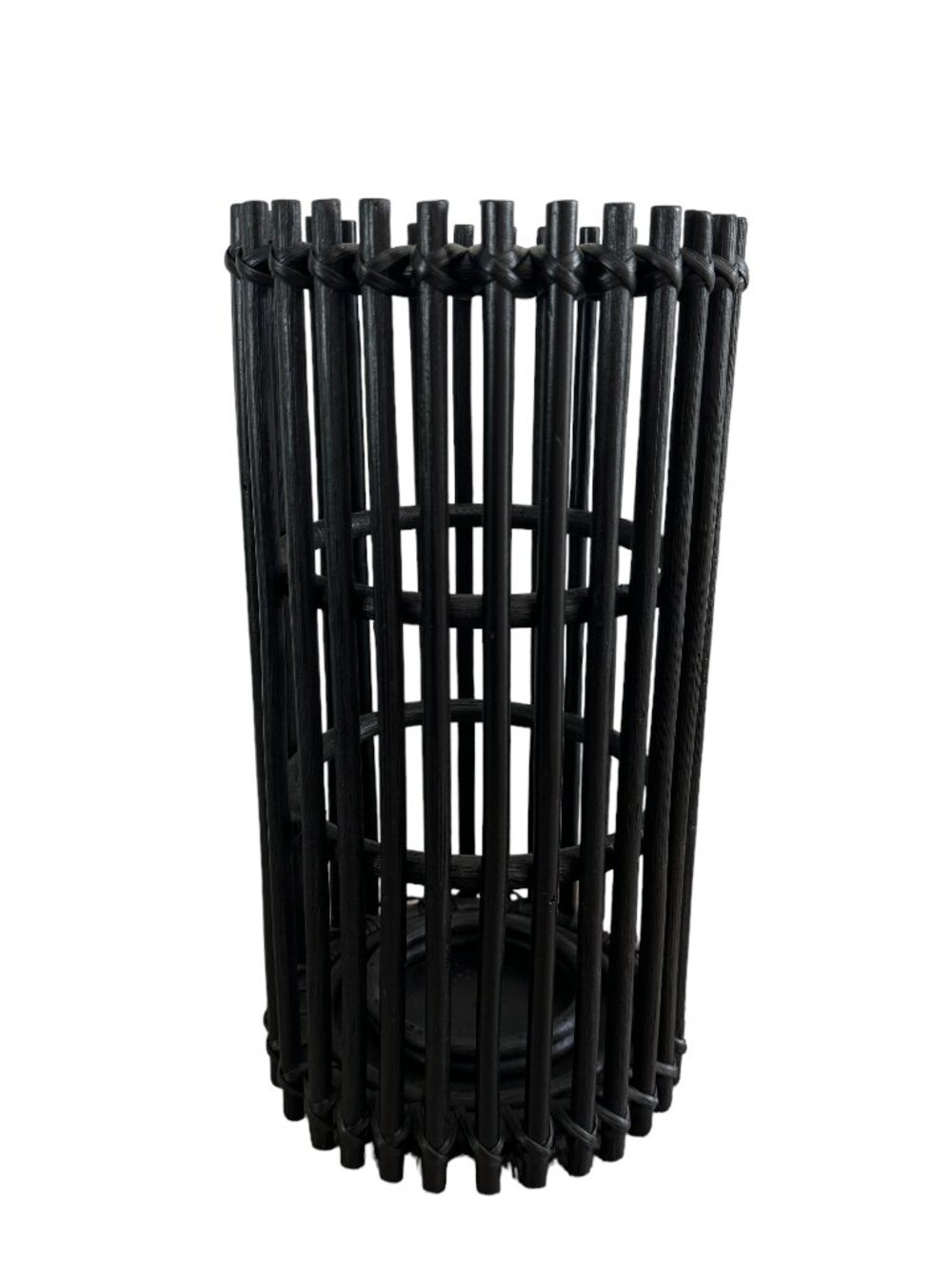 CB2 Tall Black Rattan/Reed Hurricane Candle Holder